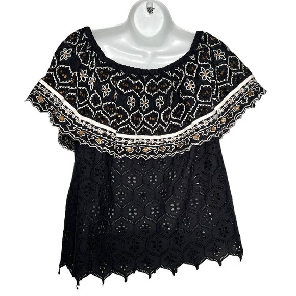 NWT Hemant and Nandita Mavra Off Shoulder Blouse Black White Sequin Embroidery M - Picture 9 of 13